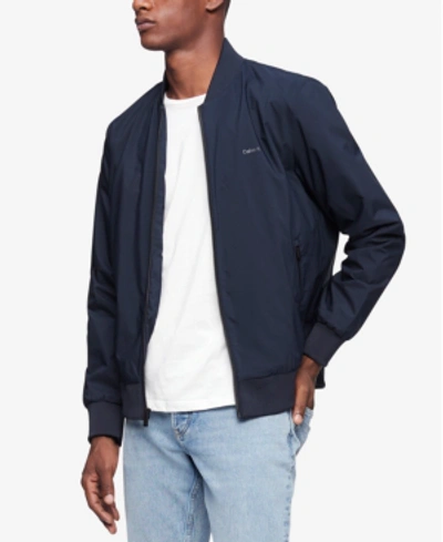 Shop Calvin Klein Men's Logo-print Matte Bomber Jacket In Sky Captain