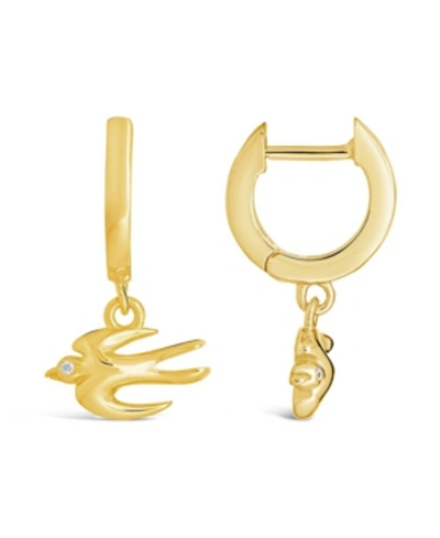 Sterling Forever Sterling Silver Rhea Cz Charm Micro Hoop Earrings In Gold