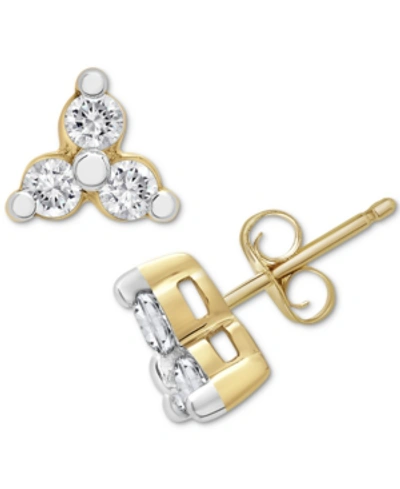 Shop Wrapped Diamond Three-stone Stud Earrings (1/10 Ct. T.w.) In 14k Gold, Created For Macy's In Yellow Gold