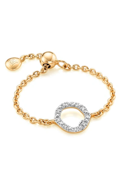 Shop Monica Vinader Riva Mini Diamond Circle Adjustable Friendship Ring In Yellow Gold/ Diamond