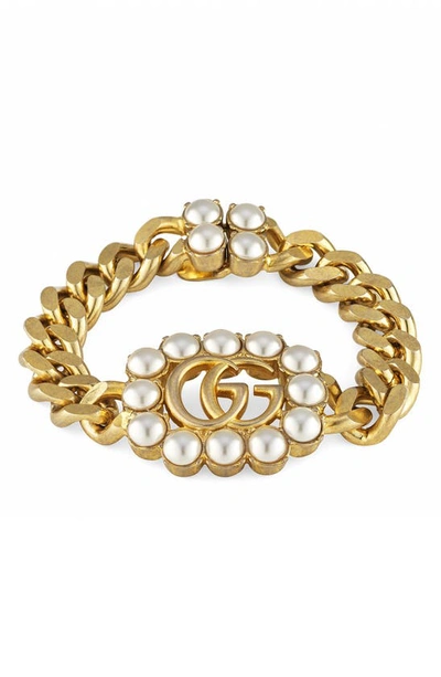 Shop Gucci Gg Imitation Pearl Bracelet In Gold