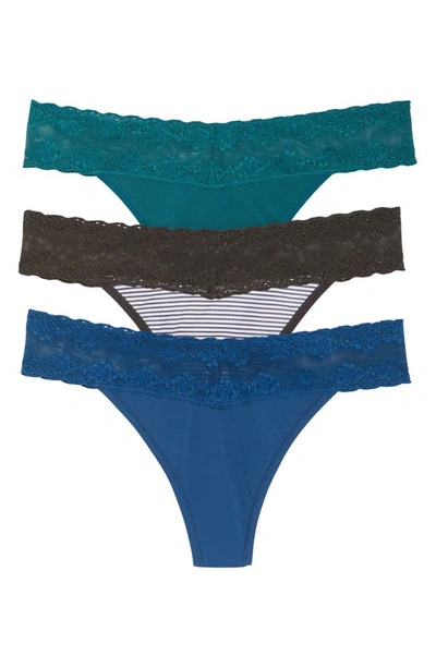 Shop Natori Bliss Perfection Lace Trim Thong In Rainstorm/ Striped / Stormy