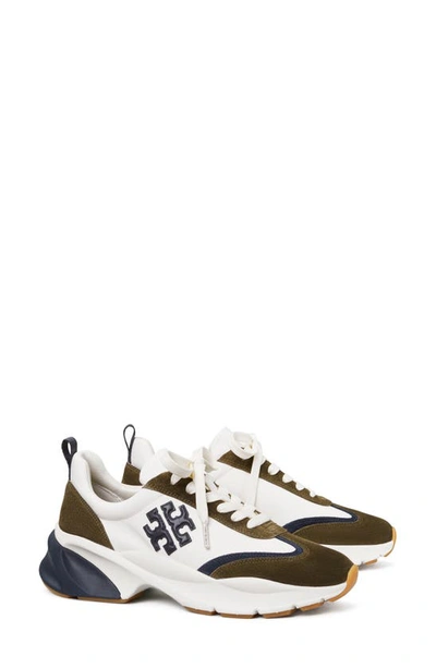 Shop Tory Burch Good Luck Trainer Sneaker In White / Navy/ Forest Green