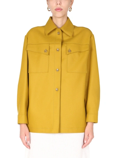 Shop Alberta Ferretti Shirt Jacket With Logo Buttons In Giallo
