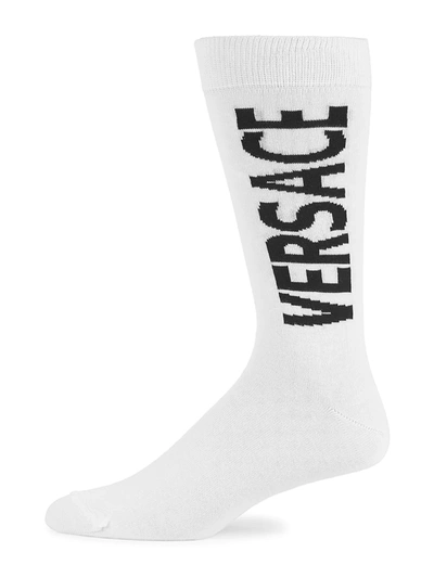 Shop Versace Men's Logo Crew Socks In White Black