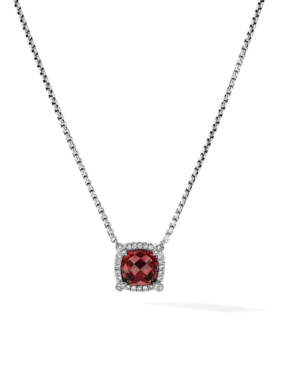 Shop David Yurman Women's Petite Chatelaine Pavé Bezel Pendant Necklace With Gemstone & Diamonds In Rhodalite Garnet