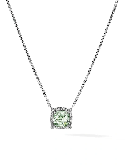 Shop David Yurman Petite Chatelaine Pavé Bezel Pendant Necklace With Gemstone & Diamonds In Prasiolite