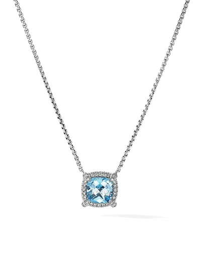 Shop David Yurman Women's Petite Chatelaine Pavé Bezel Pendant Necklace With Gemstone & Diamonds In Blue Topaz