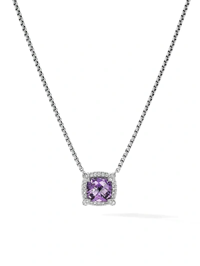 Shop David Yurman Women's Petite Chatelaine Pavé Bezel Pendant Necklace With Gemstone & Diamonds In Amethyst