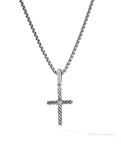 Shop David Yurman Cable Classics Cross Pendant With Diamond In Silver