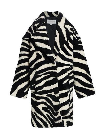 Shop Michael Kors Zebra Print Lamb Coat In Black Ivory