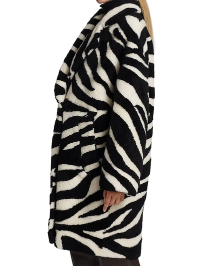 Shop Michael Kors Zebra Print Lamb Coat In Black Ivory