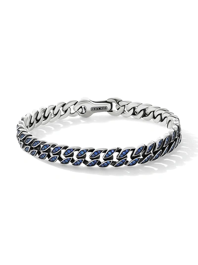 Shop David Yurman Curb Chain Bracelet With Pavé Blue Sapphires