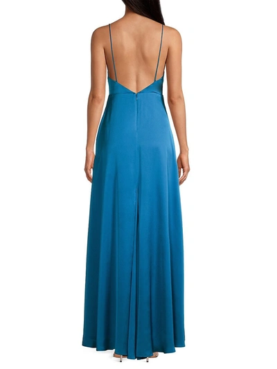 Shop Fame And Partners The Rosabel Cowlneck Spaghetti-strap Gown In Oil Blue