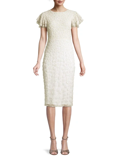 Shop Mac Duggal Women's Floral Beaded Sheath Dress In White