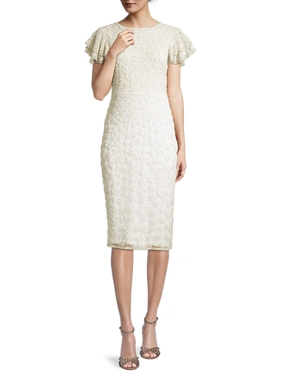 Shop Mac Duggal Women's Floral Beaded Sheath Dress In White