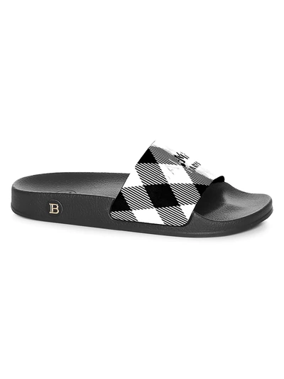 Shop Balmain Embossed Monogram Slides In Black