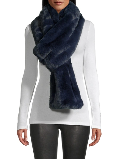 Shop Saks Fifth Avenue Faux Fur Pull-through Scarf In Navy