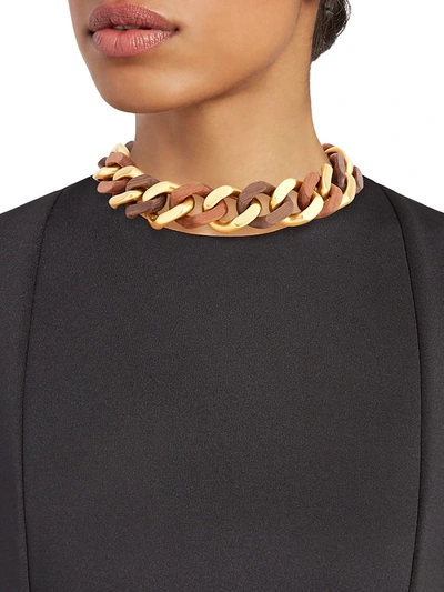 Shop Tory Burch Roxanne Woode Statement Necklace In Rolled Brass