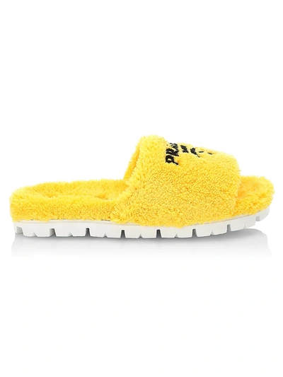 Shop Prada Contrast Logo Slides In Giallo Nero