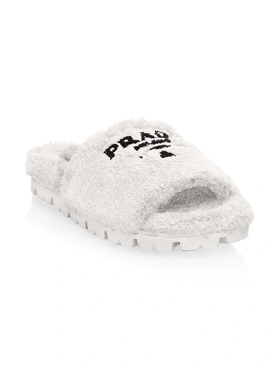 Shop Prada Women's Contrast Logo Slides In Petalo Nero