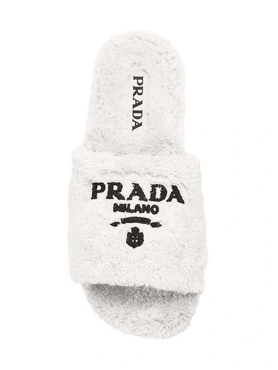 Shop Prada Women's Contrast Logo Slides In Petalo Nero