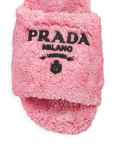 Shop Prada Women's Contrast Logo Slides In Petalo Nero