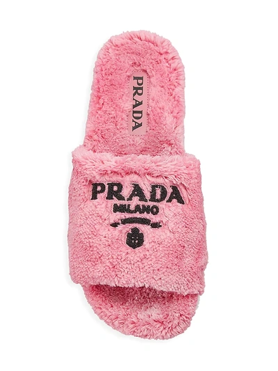 Shop Prada Women's Contrast Logo Slides In Petalo Nero