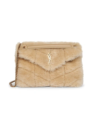 Shop Saint Laurent Small Shearling Puffer Shoulder Bag In Natural Beige