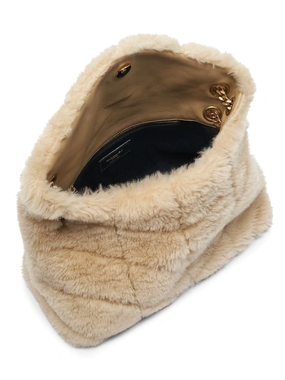 Shop Saint Laurent Small Shearling Puffer Shoulder Bag In Natural Beige