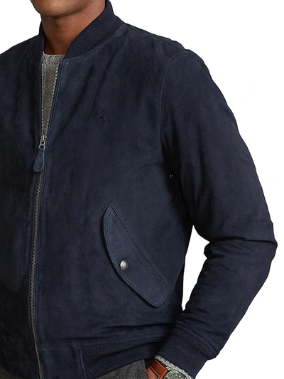 Shop Polo Ralph Lauren Men's Suede Bomber Jacket In Collection Navy