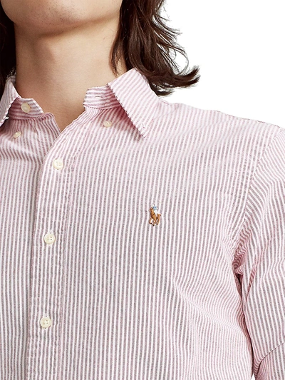 Shop Polo Ralph Lauren Classic-fit Striped Oxford Shirt In Burgundy