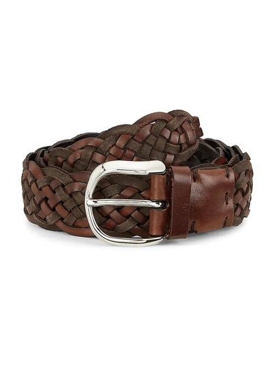 Shop Brunello Cucinelli Two-tone Leather Braided Belt In Brown