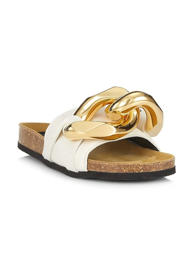 Shop Jw Anderson Chain Leather Slides In White