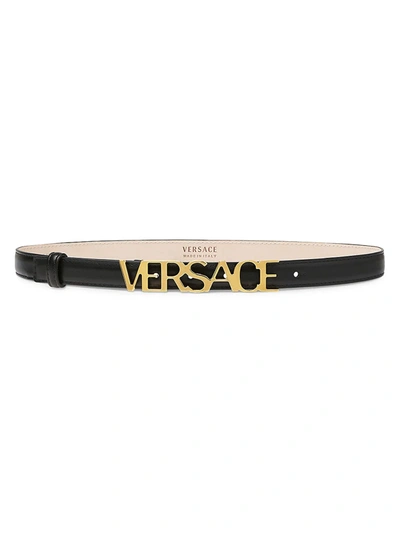 Shop Versace Women's  Logo Leather Belt In Nero
