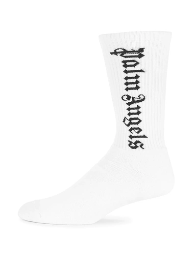 Shop Palm Angels Logo Crew Socks In White