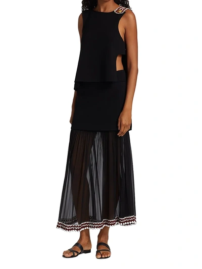 Shop Proenza Schouler Crochet-embellished Silk Skirt In Black Multi