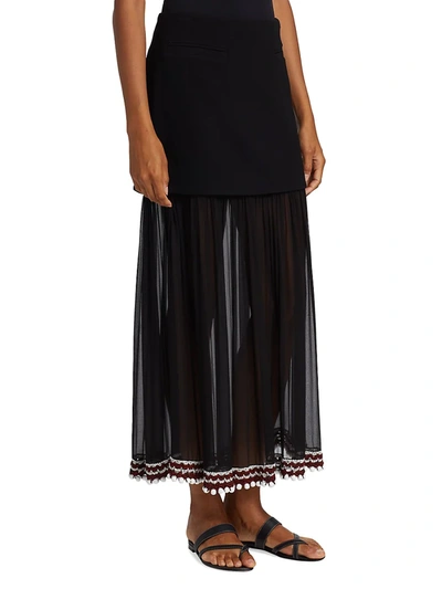 Shop Proenza Schouler Crochet-embellished Silk Skirt In Black Multi