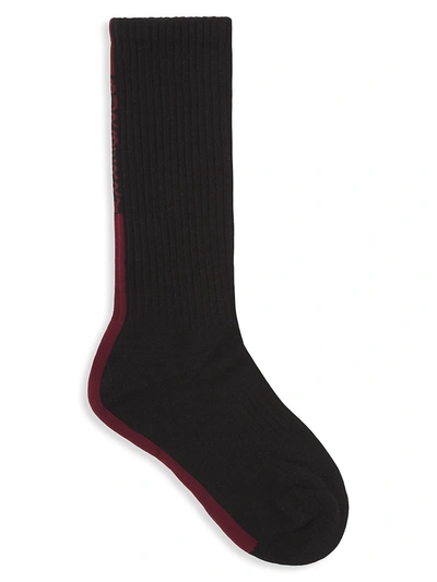 Shop Burberry Men's Logo Stripe Knee Socks In Black