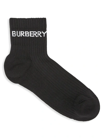 Shop Burberry Men's Ribbed Logo Ankle Socks In Black