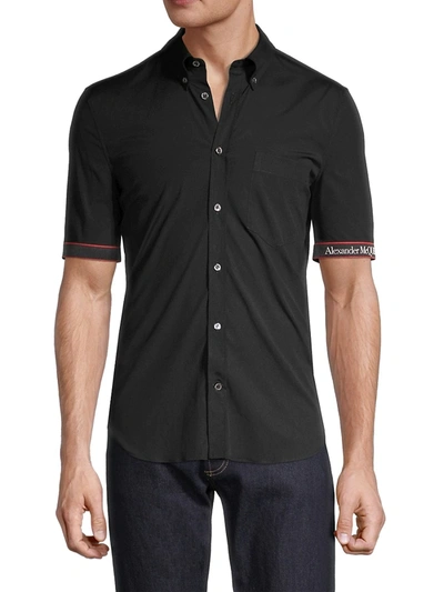 Shop Alexander Mcqueen Men's Logo Tape Short-sleeve Shirt In Black