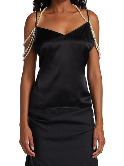 Shop Rosie Assoulin Women's Faux Pearl Silk Tank In Black