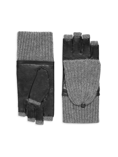 Shop Carolina Amato Women's Leather & Cashmere-blend Fingerless Gloves In Black Heather Grey