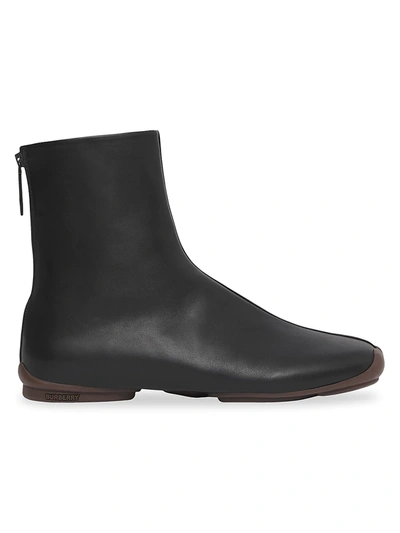 Shop Burberry Runway Leather Sock Boots In Black Ebony Brown