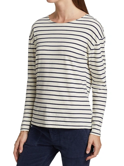 Shop Nili Lotan Arlette Striped Cotton T-shirt In Dark Navy Stripe