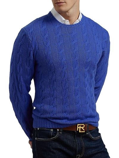 Shop Ralph Lauren Men's Cashmere Cable-knit Sweater In Royal