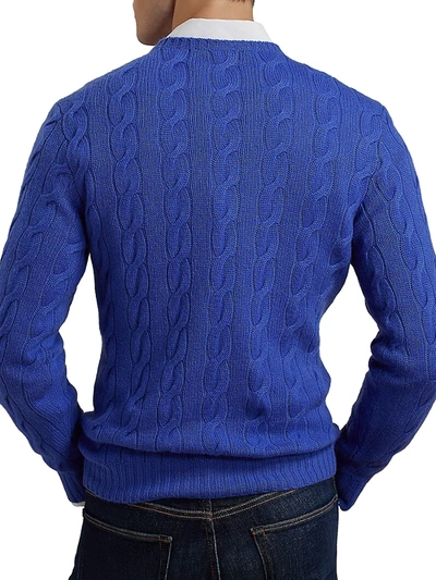 Shop Ralph Lauren Men's Cashmere Cable-knit Sweater In Royal