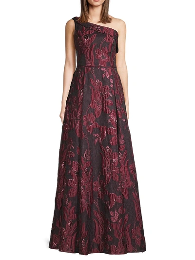 Shop Aidan Mattox One-shoulder Ball Gown In Wine