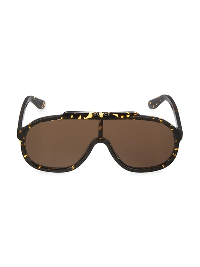 Shop Gucci Men's 99mm Shield Sunglasses In Havana