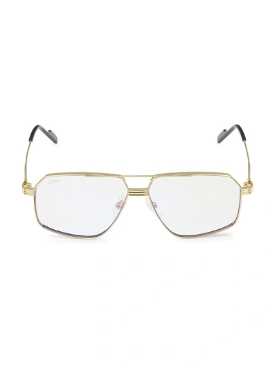 Shop Cartier Men's 58mm Rectangular Sunglasses In Gold